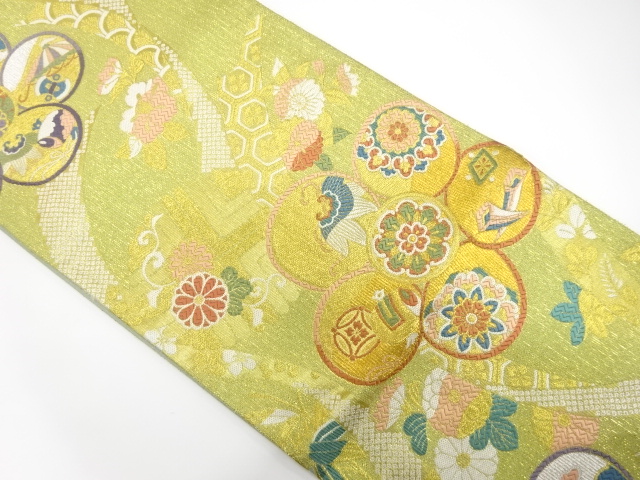 梅鉢に宝尽くし・花模様織り出し　振袖用袋帯